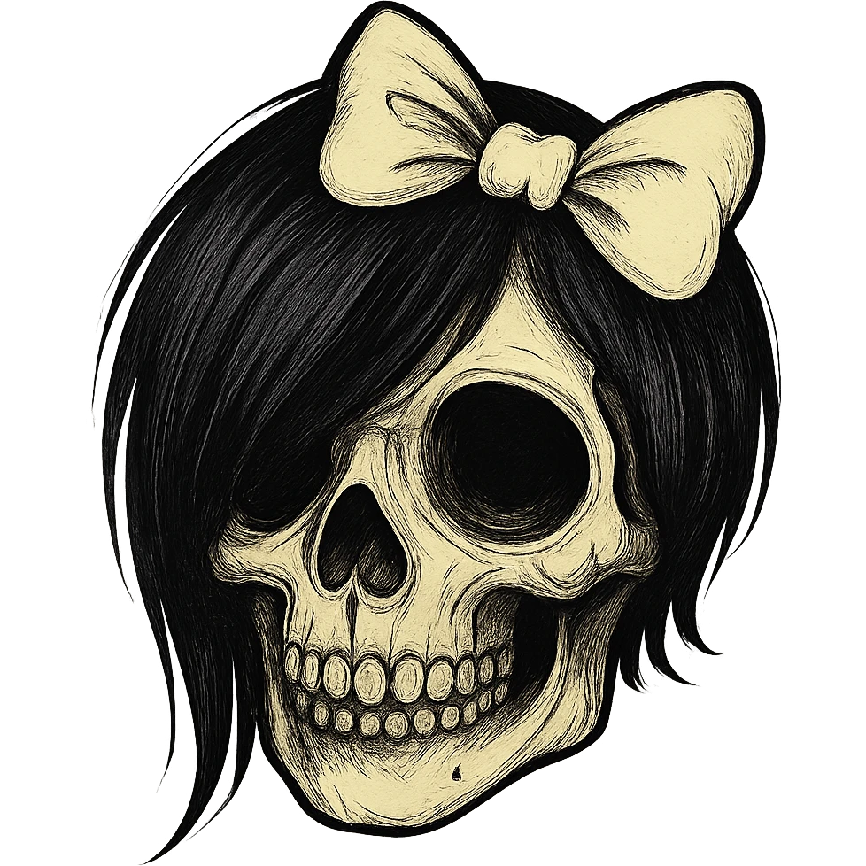 emo skull with pastel yellow bow emoji