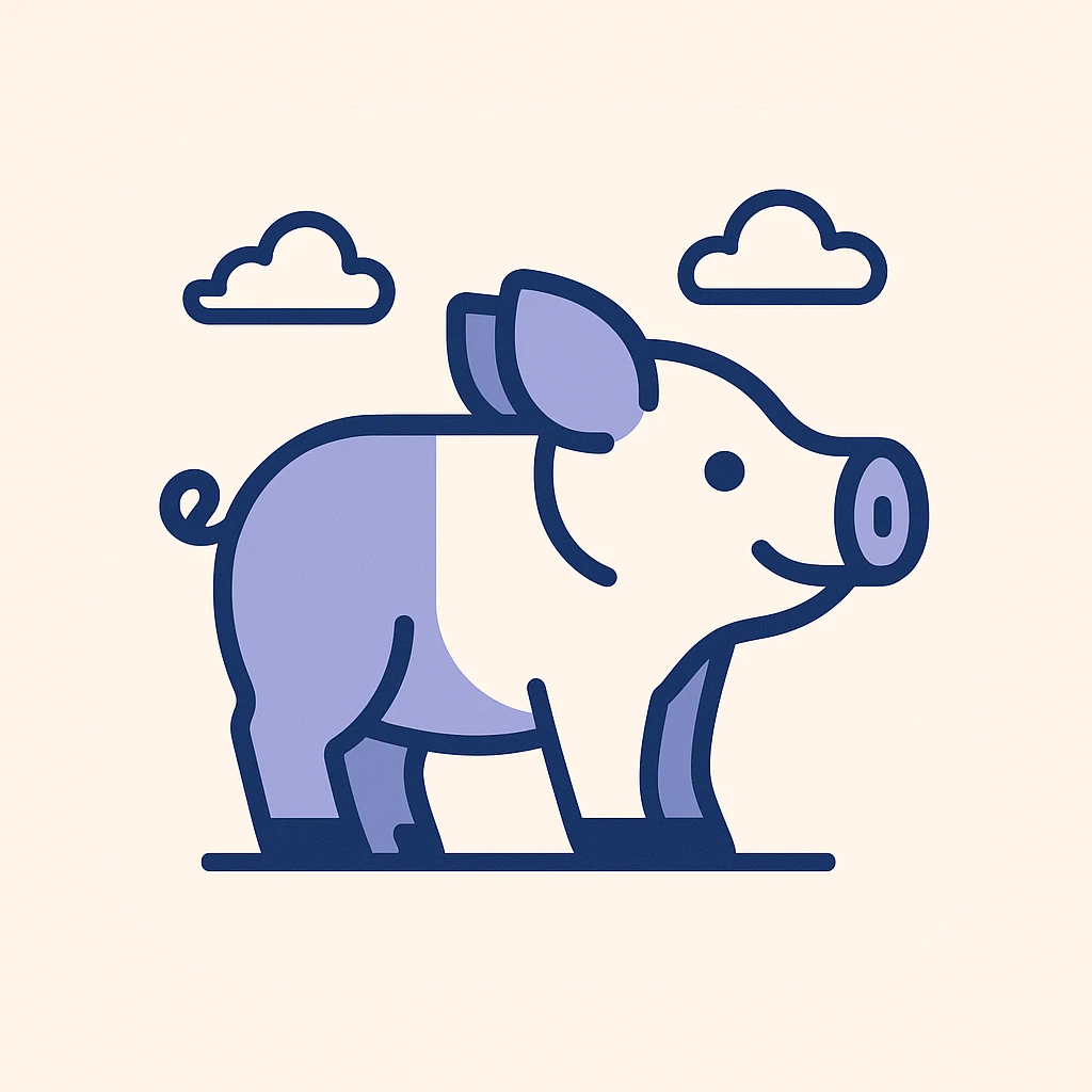 side view of a pig, cartoon style, academic color palette, clean and simple for app icon emoji