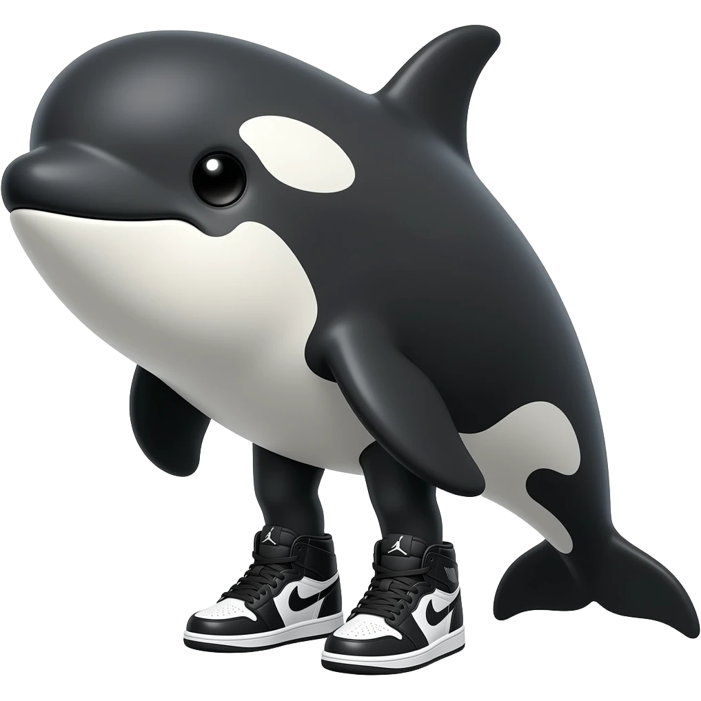 Make orca  wearing black Jordan shoes emoji