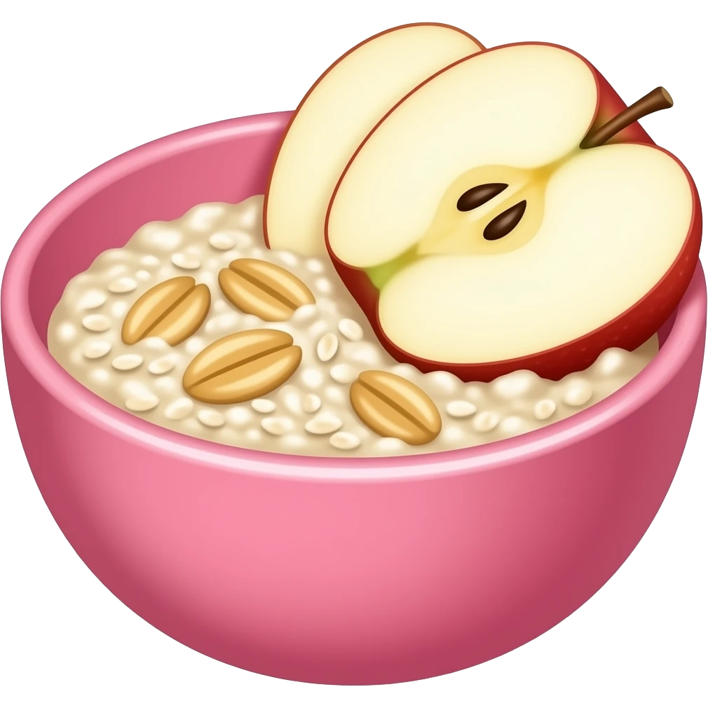 pink bowl of oatmeal with slices of apple emoji