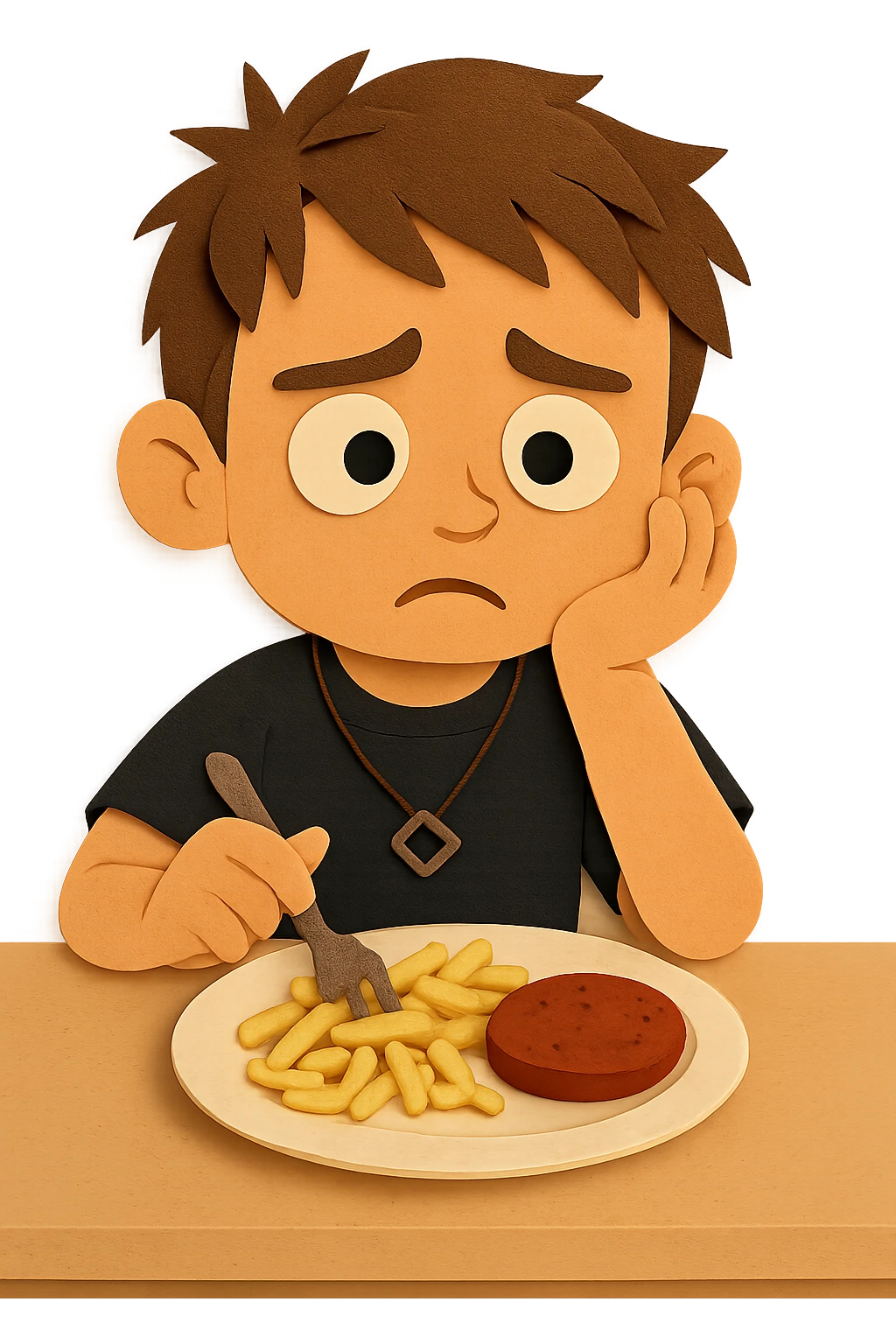 Now he looks slightly worried — he was told that if he doesn't eat protein, he might not grow up. emoji