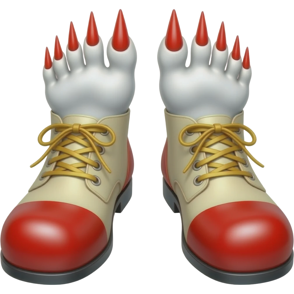 White toes with red long toenails ripping out of clown shoes emoji