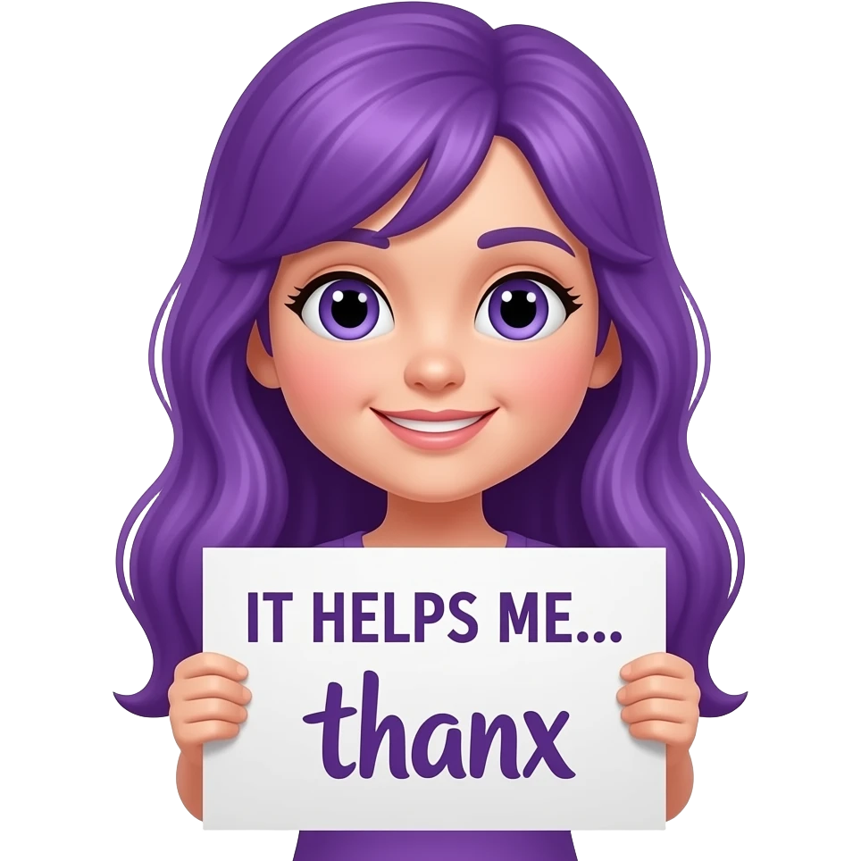 girl with long purple hair holding a IT HELPS ME.... thanx sign emoji
