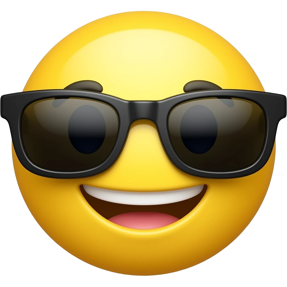 happy rounded yellow face with really dark sunglasses emoji
