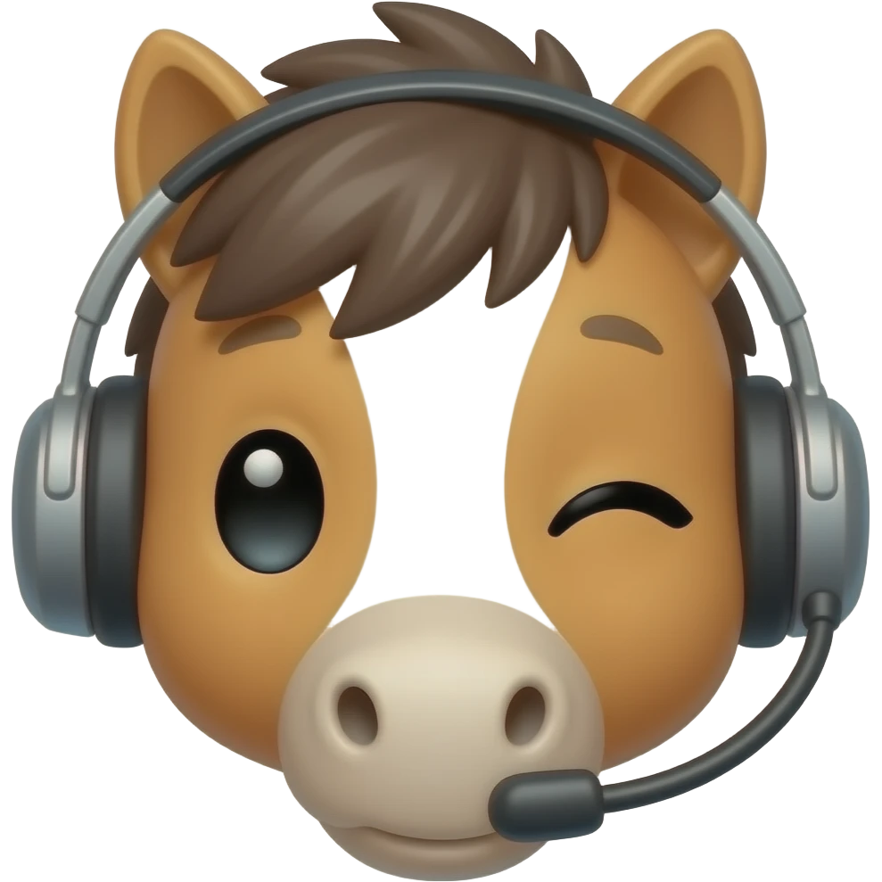 cute Pony winking with Headset closeup , front facing emoji