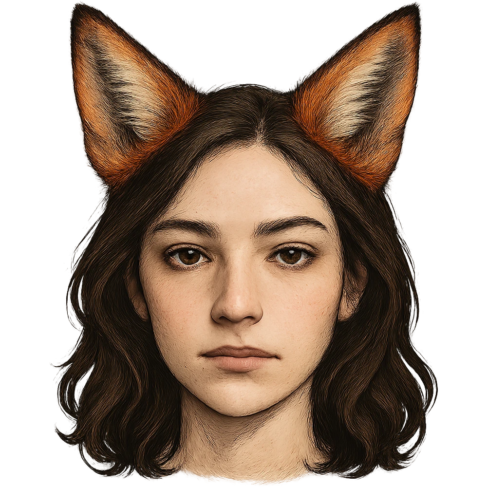 face with orange fox ears, digital illustration emoji