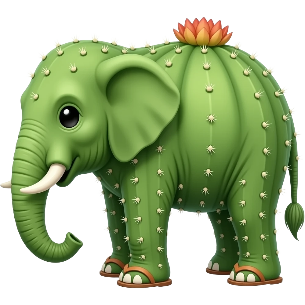 Make a elephant have a cactus body and 2 legs and 2 sandels emoji