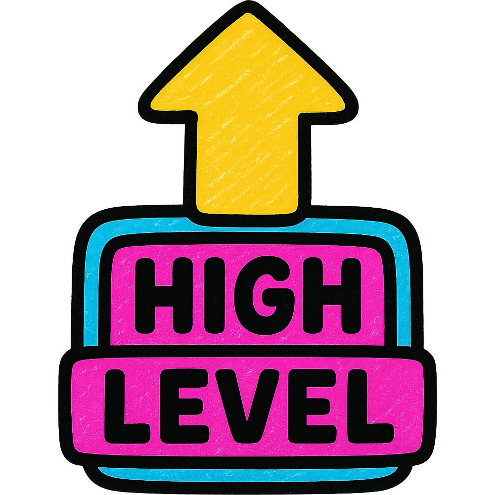 up arrow symbolizing high-level task, bold and colorful style emoji