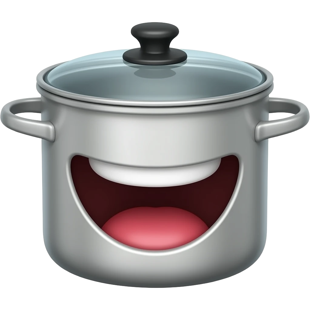 Laughing cooking pot with big mouth emoji