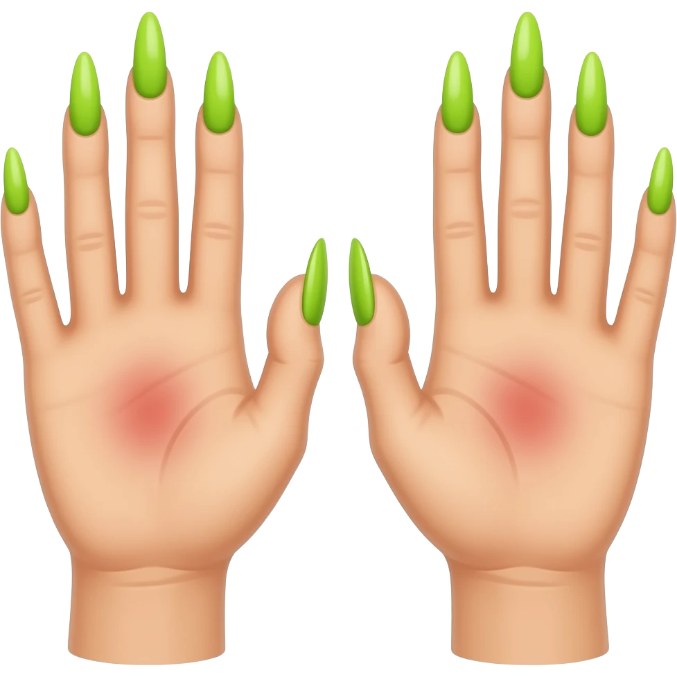 Stigmata on hands with long lime green acrylic nails emoji