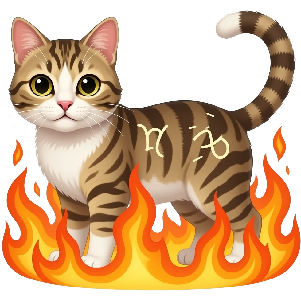 astrology cat surrounded by flames emoji