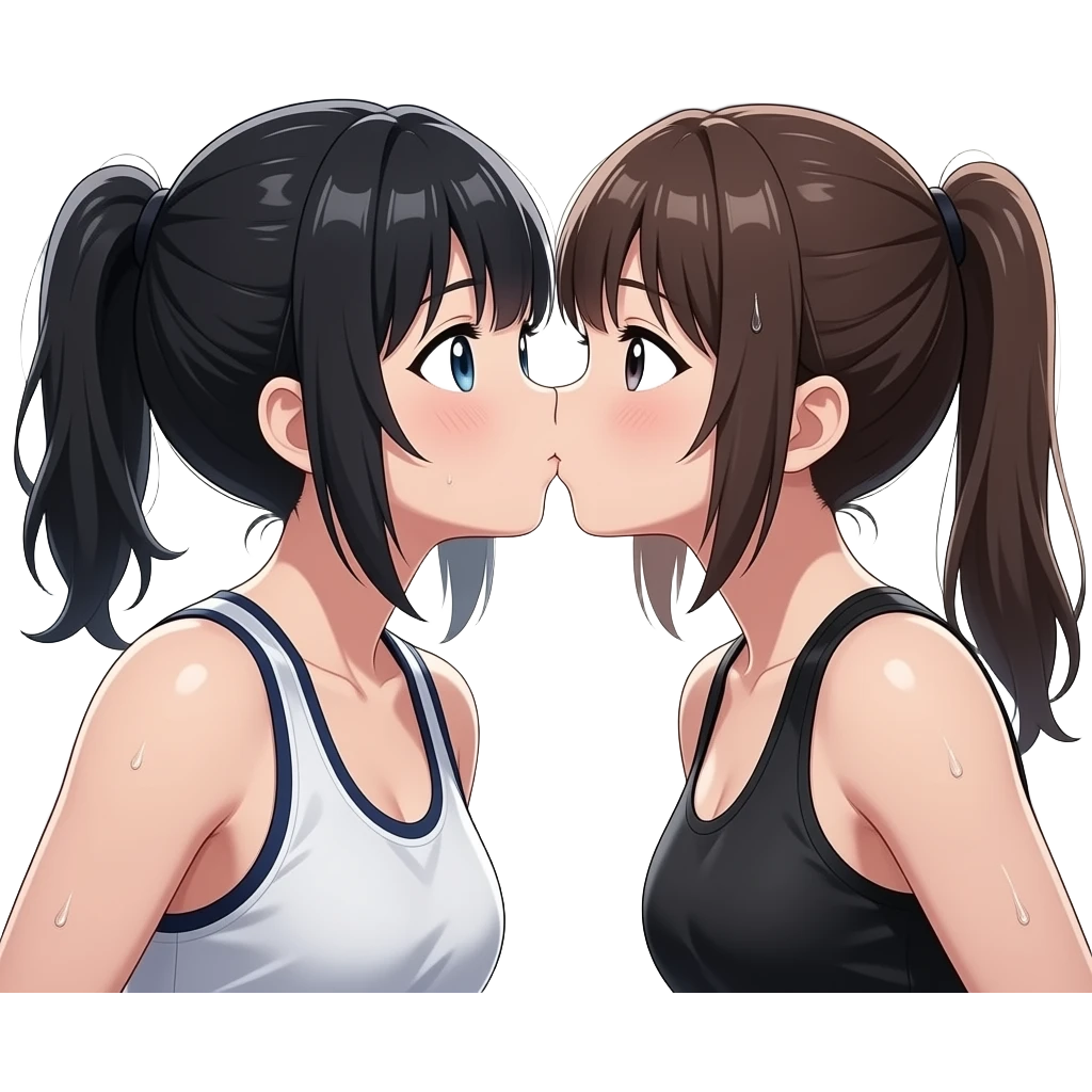 Two sweaty anime girls kissing emoji