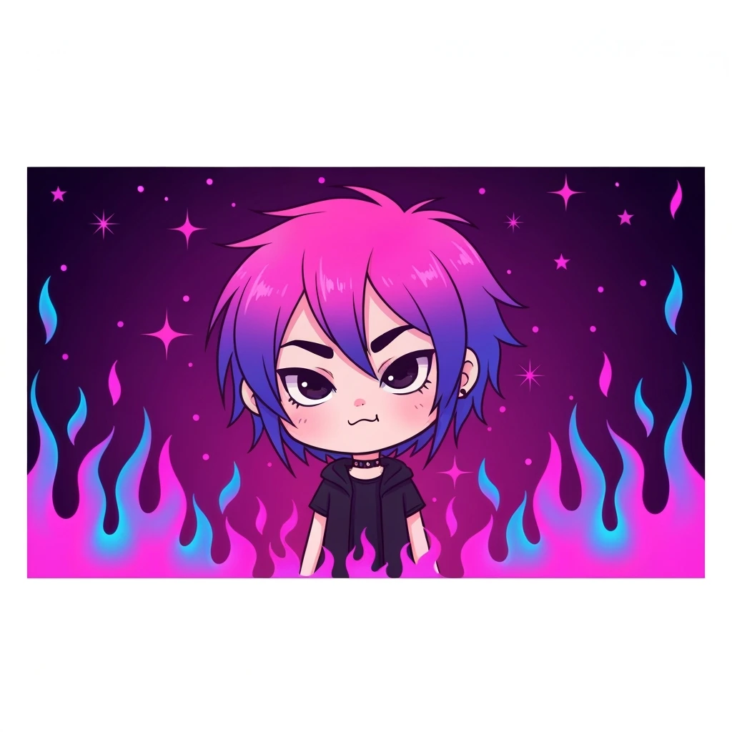 emo banner with flames, cute, expressive emoji