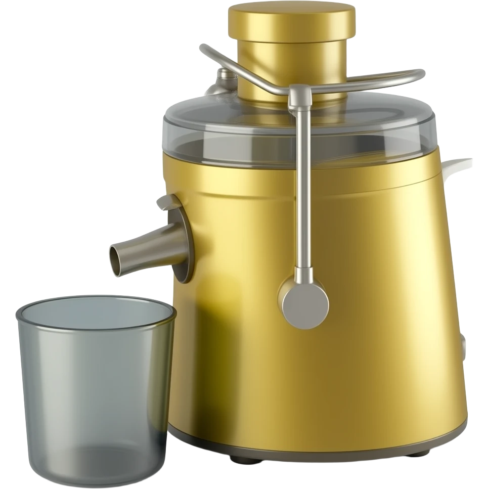 golden cold press juicer with a empty cup in front of the spout emoji