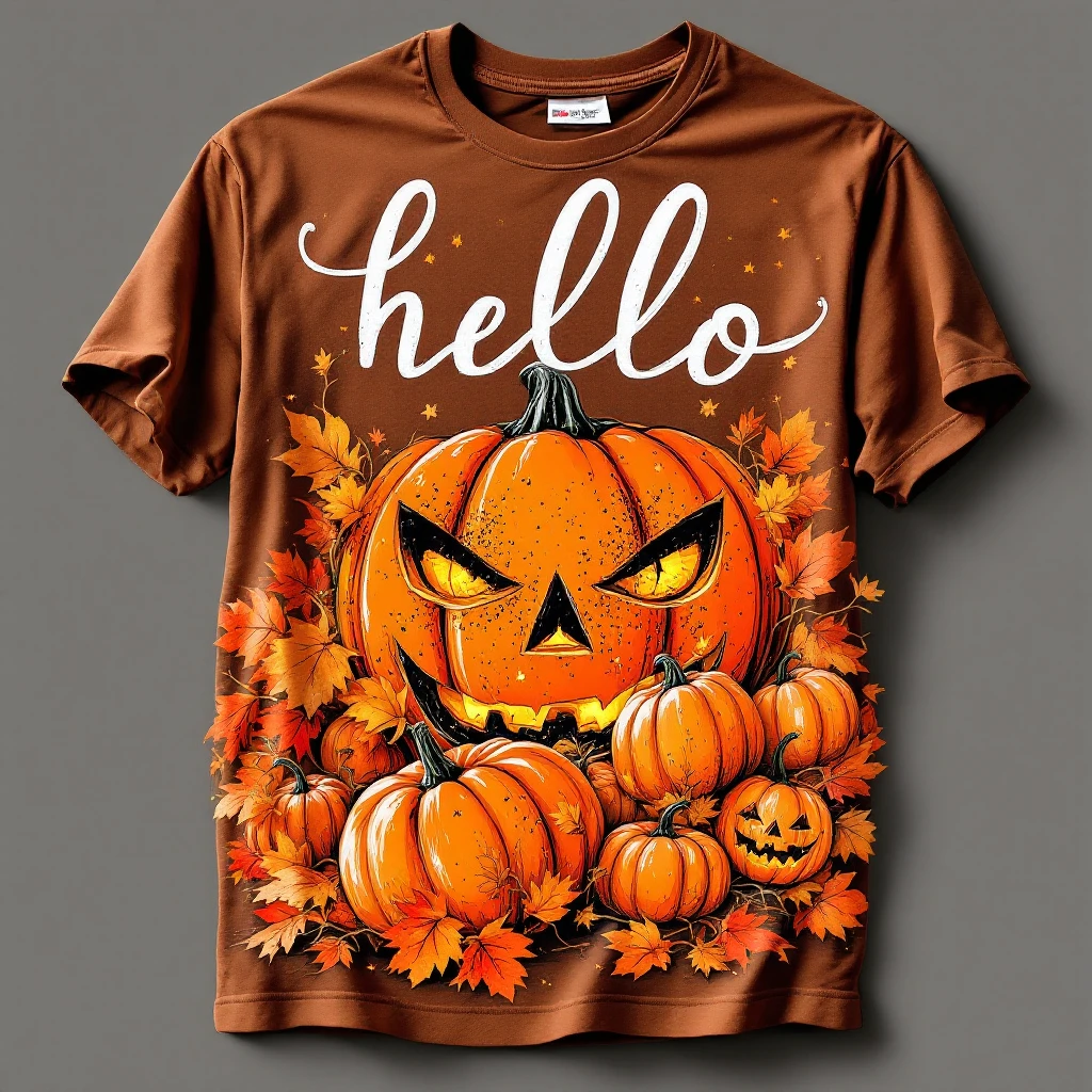 t shirt with print "hello pumpkin" emoji
