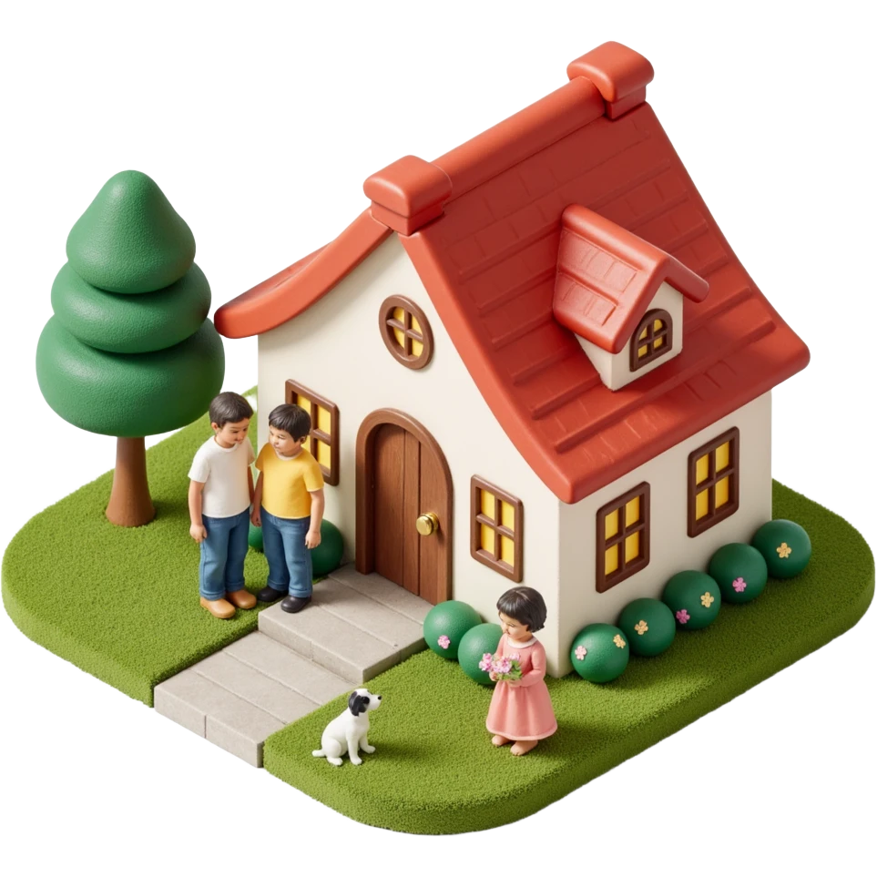 palace house with a family and pet emoji