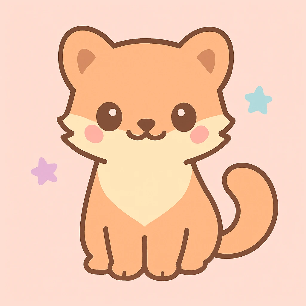 a pine marten with simplified shapes, bold outlines, playful expression, kawaii style emoji