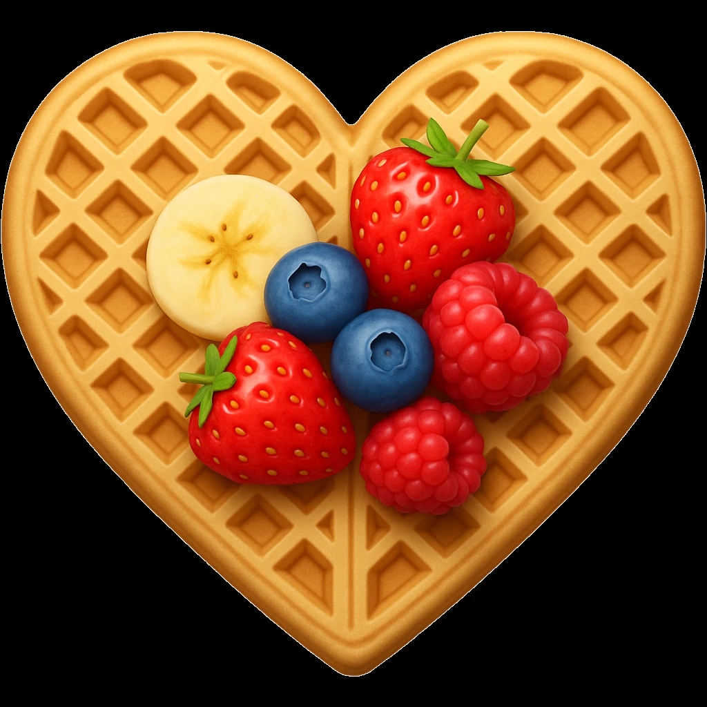 Beige heart waffle, Emoji, add fruit topping emoji