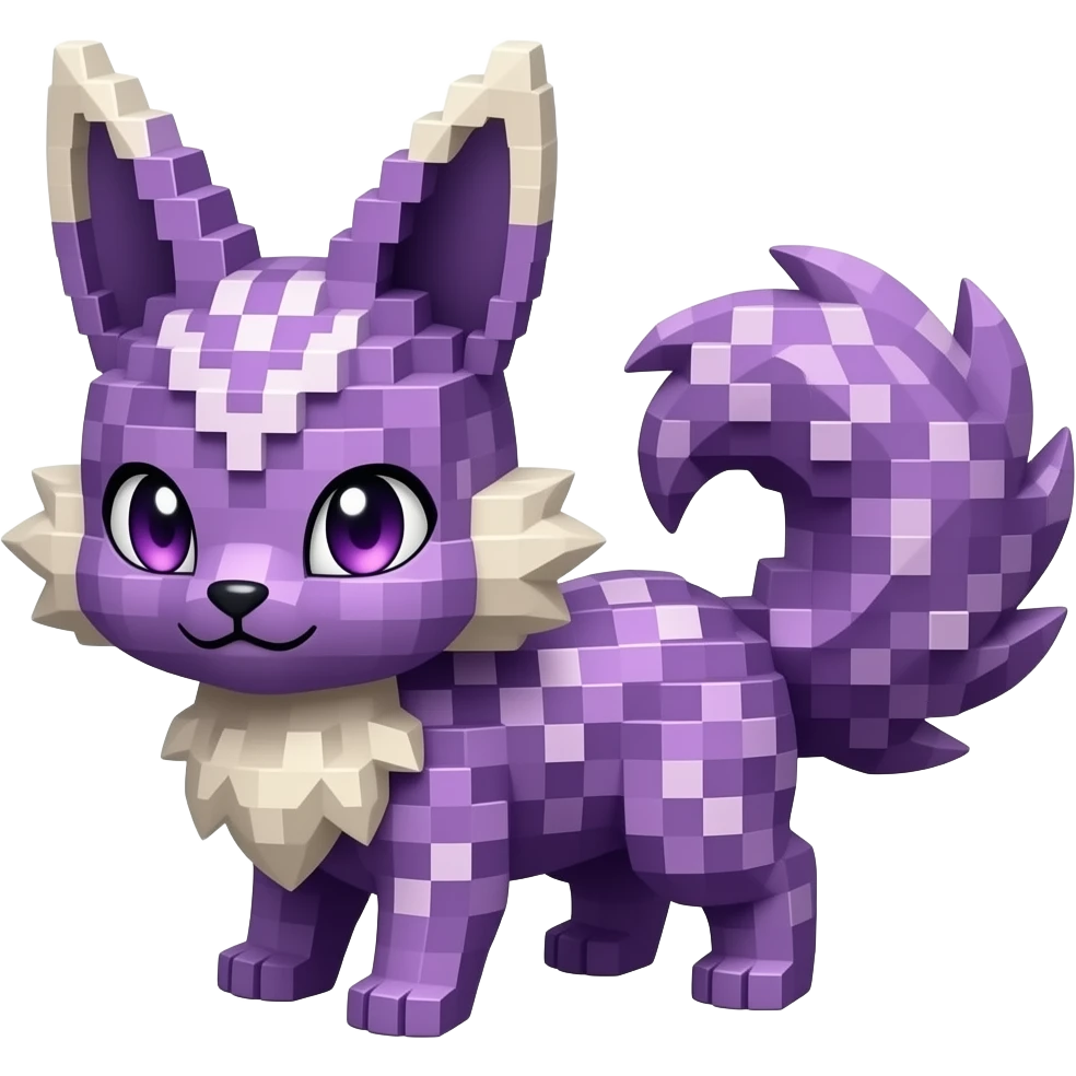 Realistic blocks-patterned shiny Wisteria-Thistle-Violet-colored Demonic Furret-Umbreon-Noibat-Litten-Zorua-Pokémon-Fakémon-hybrid emoji
