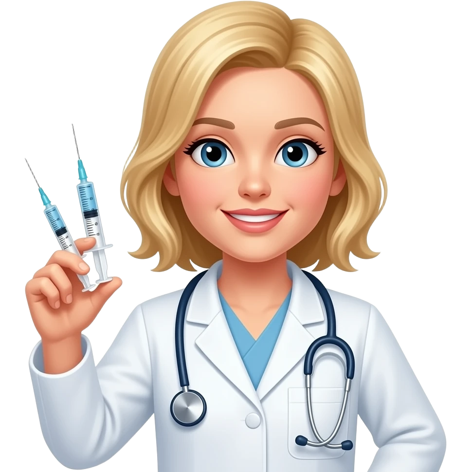 blonde lady dermatologist holding syringes in her hand emoji