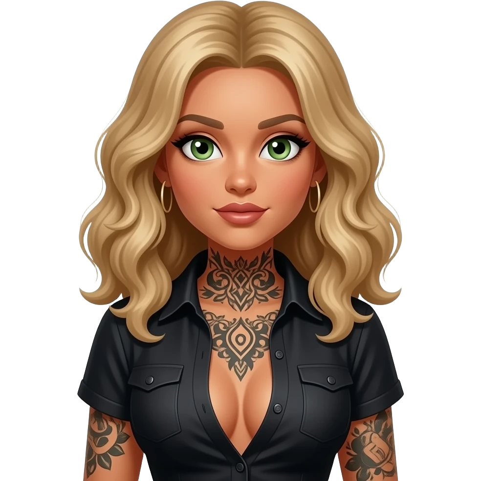 Green eyes tan big boobs Linda hair sexy ink shirt emoji