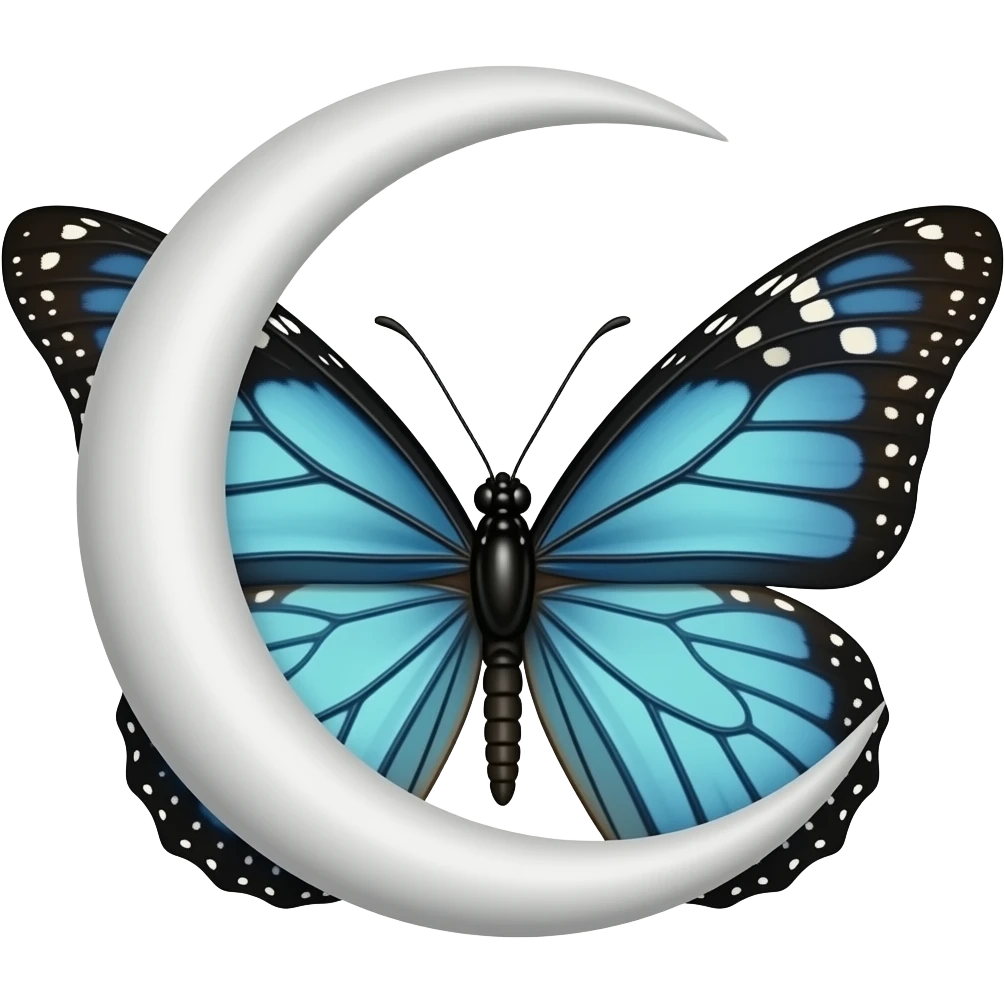 6. Moon & Butterfly Symbol: Crescent moon with butterfly wings emerging from its sides. Meaning: Transformation and soul evolution. emoji