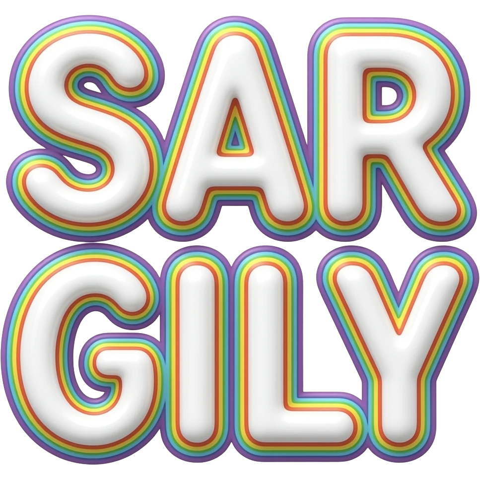 the name "Sarah " in  white girly typography lettering, with each color of the rainbow as a border outline around each letter, isolated, 3d rendering, no emoji icons no emoji faces and must have no human figures emoji