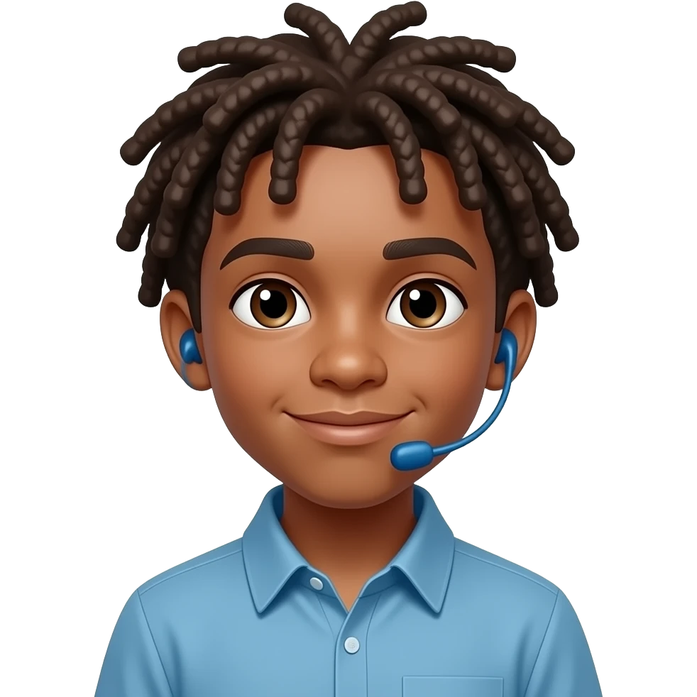 un jeune garçon avec des dreads locks et un casque bluetooth autour du cou emoji