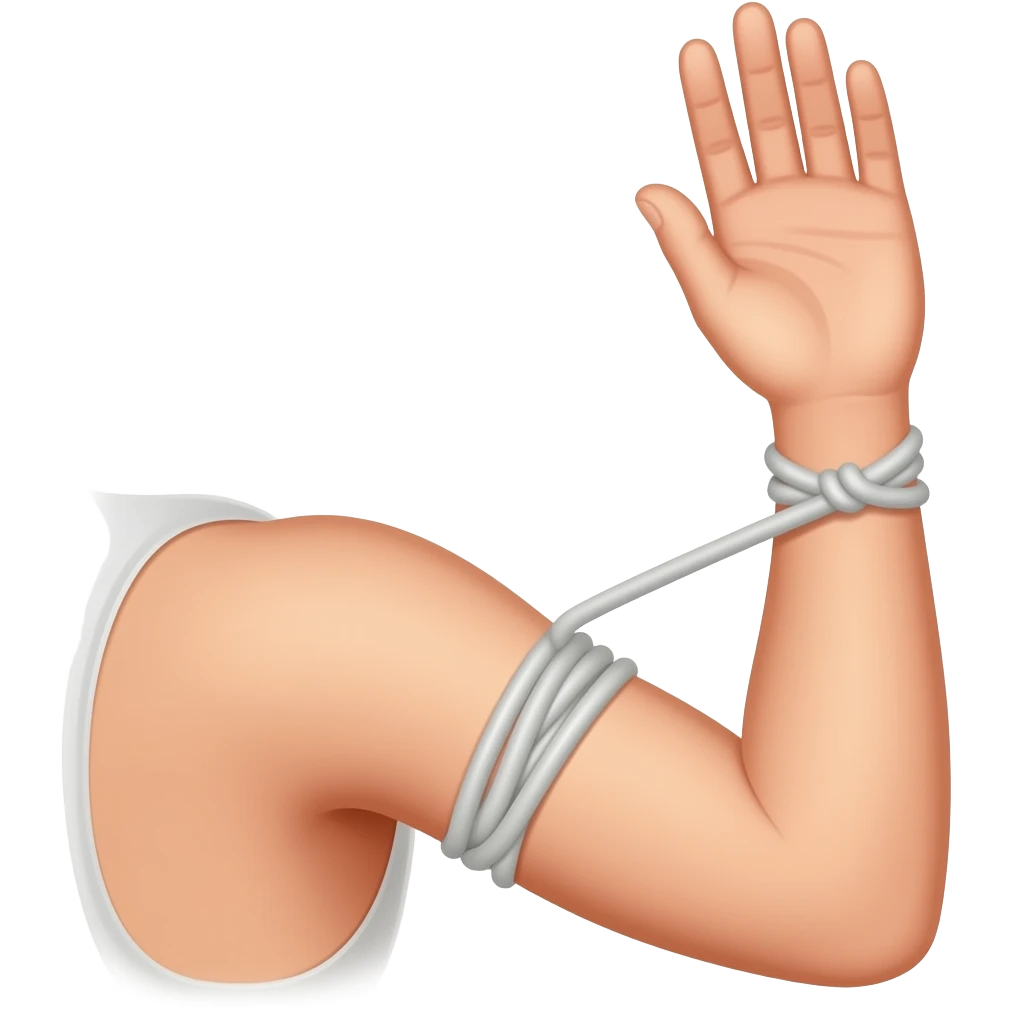 Elastic rope tied around arm where elbow meets arm but showing full arm from shoulder to hand but only gied around  right above elbow emoji