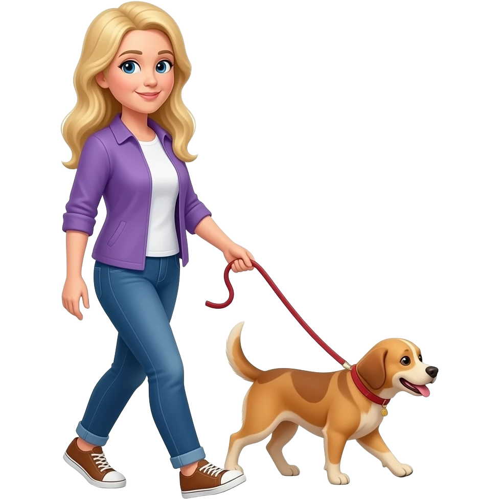 50 year old long blonde hair woman walking tan dog emoji
