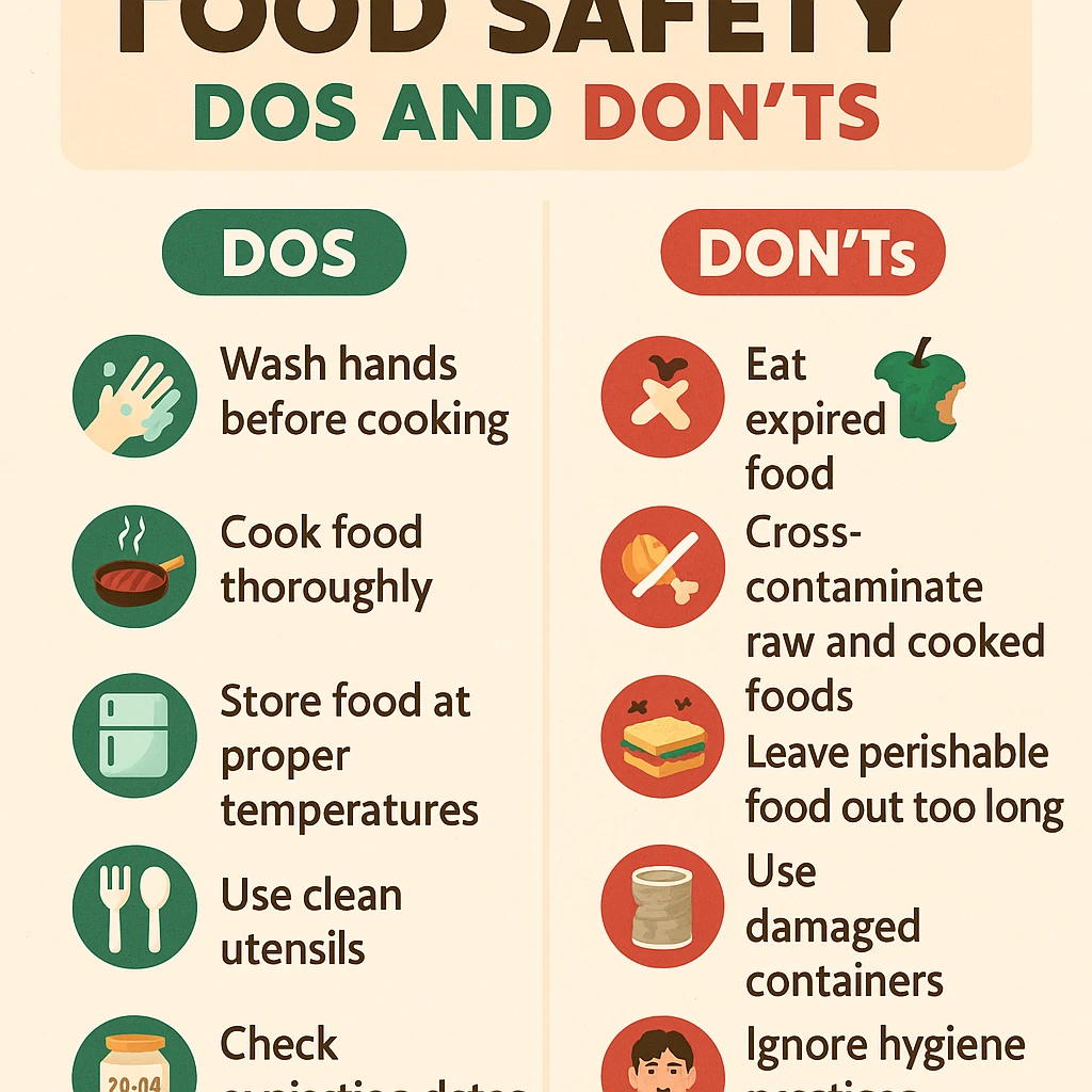 make a detail poster with title of "food safety dos and dont" emoji