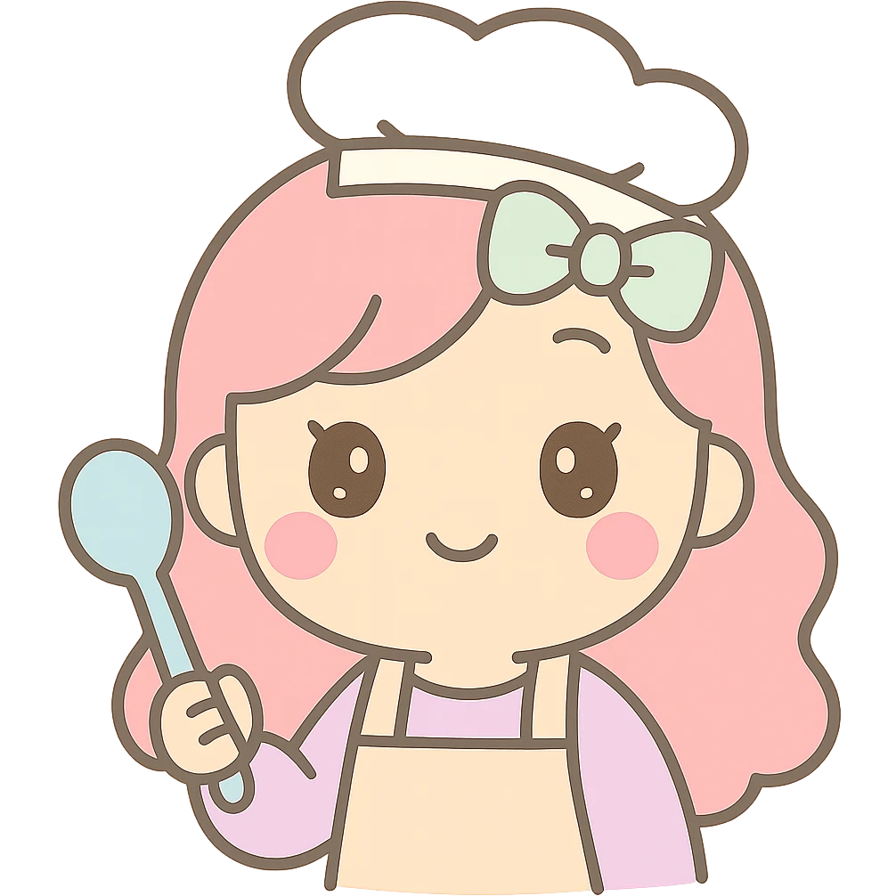Make the girl cook, same kawaii chibi anime style, flat pastel colors, thick outlines, simple cute features, transparent background. emoji