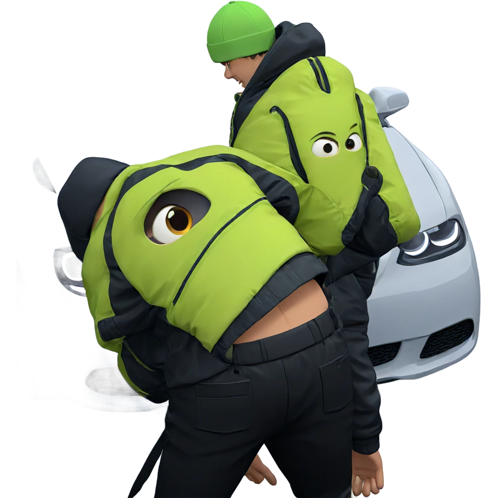 boy in jacket by car emoji