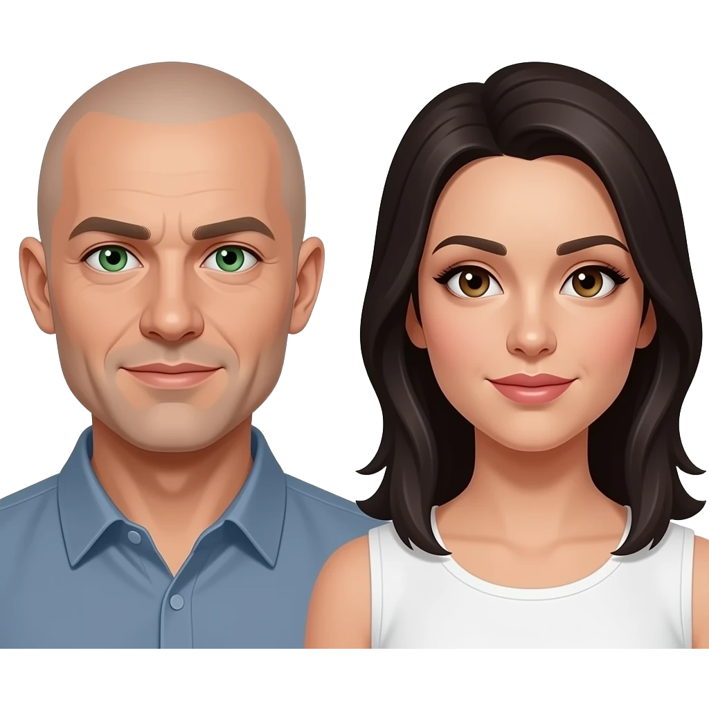 bald man with green eyes and dark haired woman with brown eyes emoji