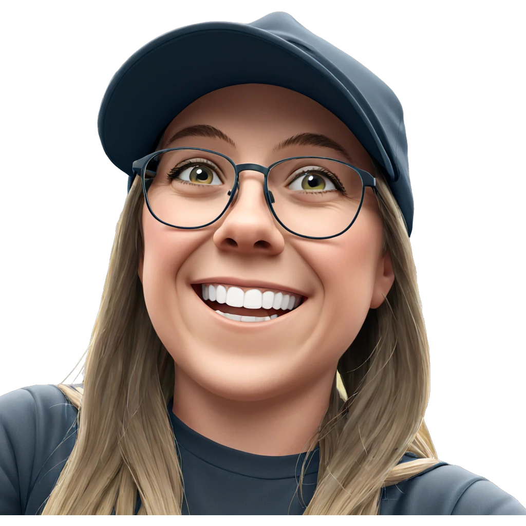 smiling girl outdoors with hat emoji