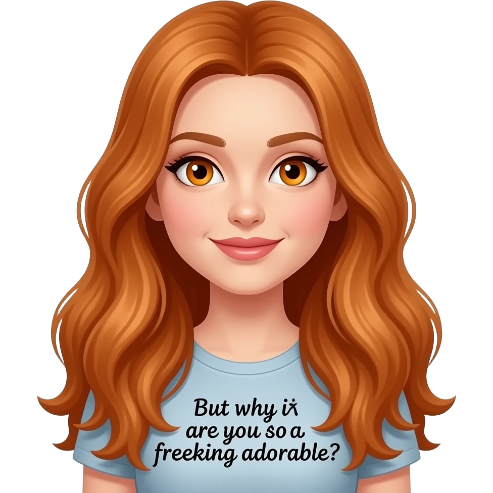sexy girl with overlong ginger hair and ginger eyes a top with But wy are you so freaking ADORABLE? written on it emoji