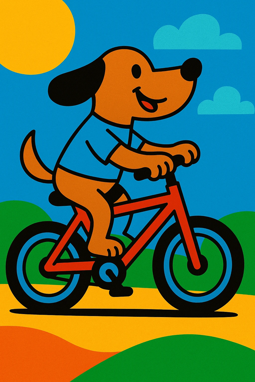 a dog riding a bicycle, vibrant cartoon style emoji