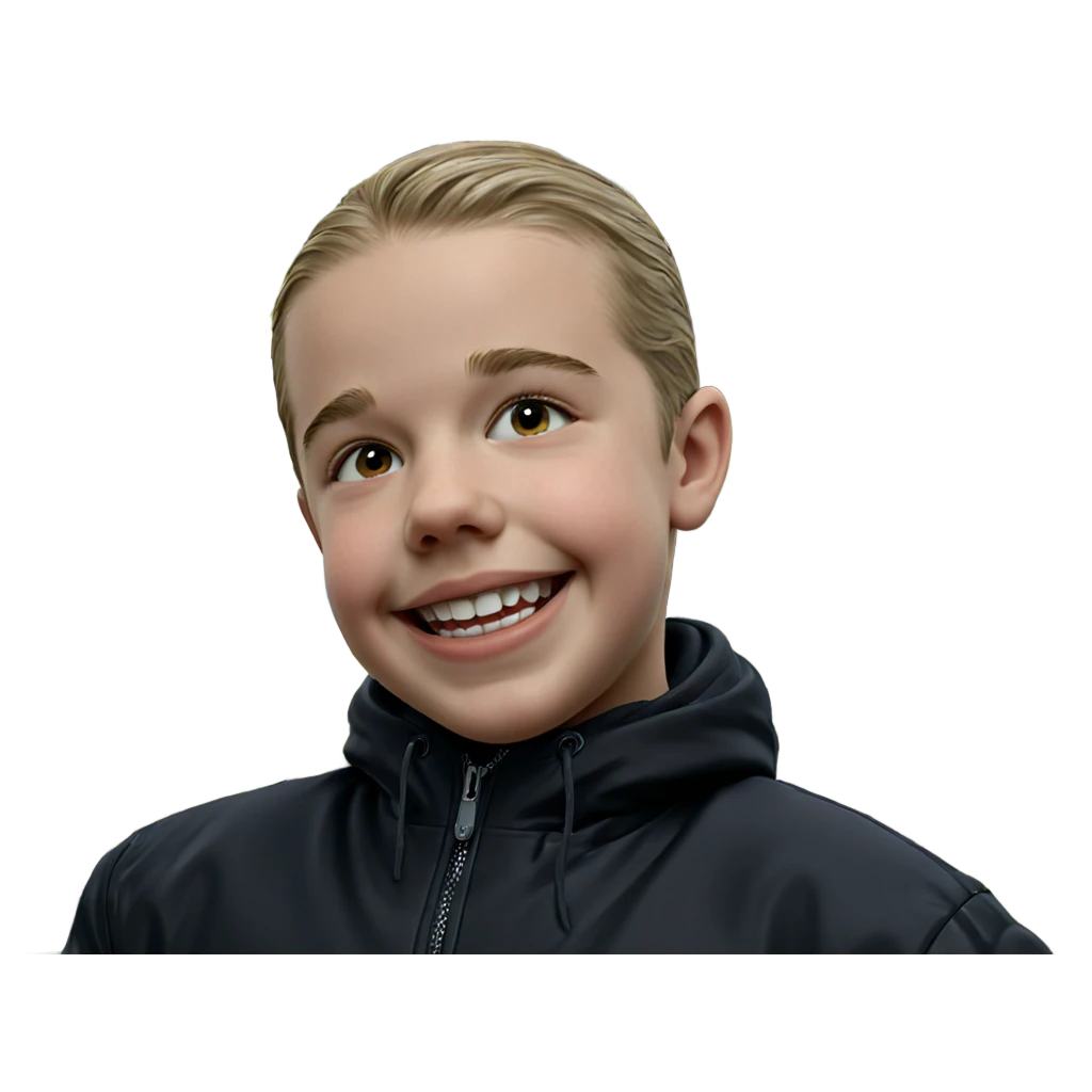 smiling boy in black jacket emoji