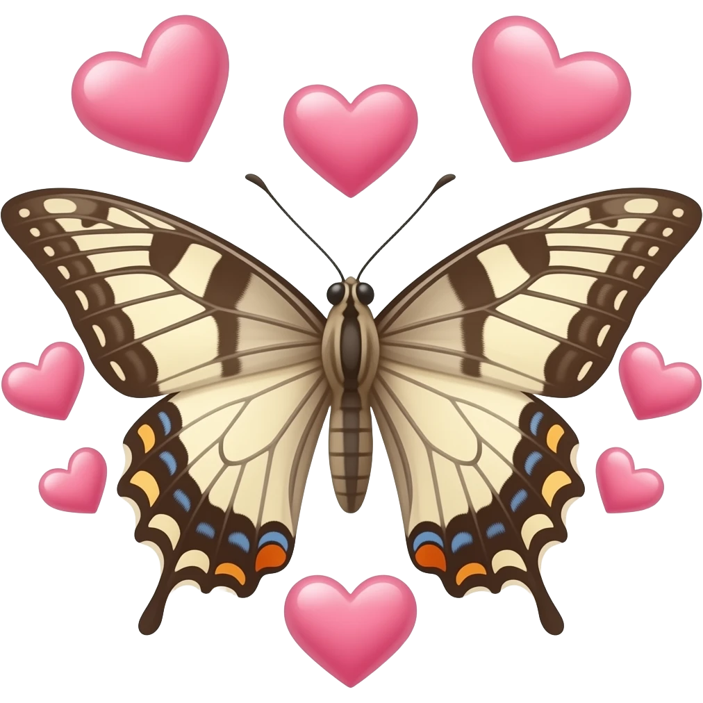 Moth surrounder by hearts emoji