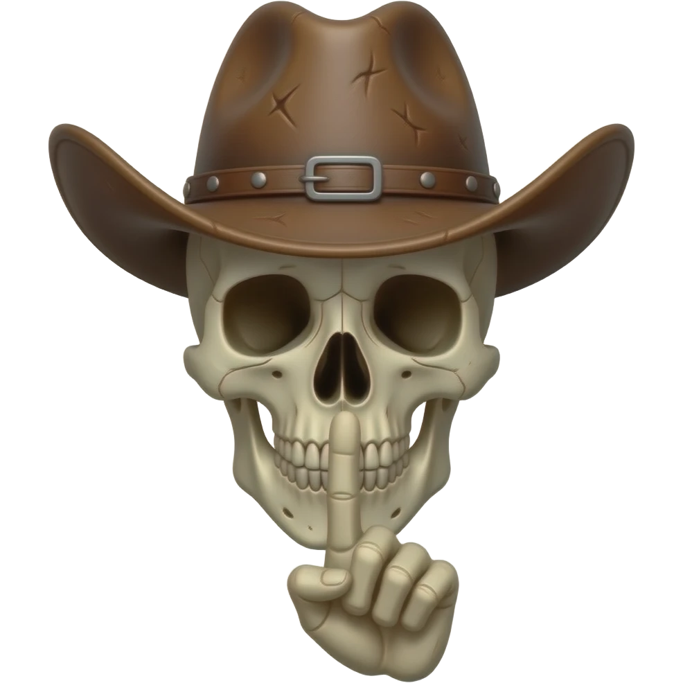 Cowboy Skull with his index finger to his lips, shhhh emoji