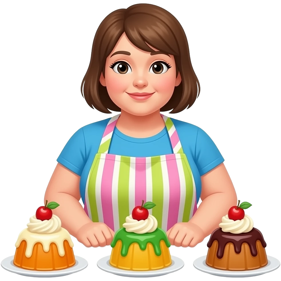 Mujer Gordita vendiendo jelatinas personalizadas Lily se llama su negocio emoji