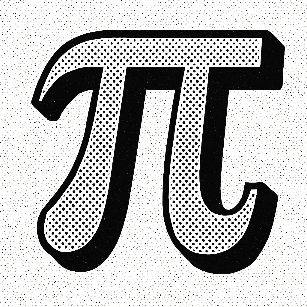 pi (π) symbol, retro and contemporary, black and white halftone style emoji