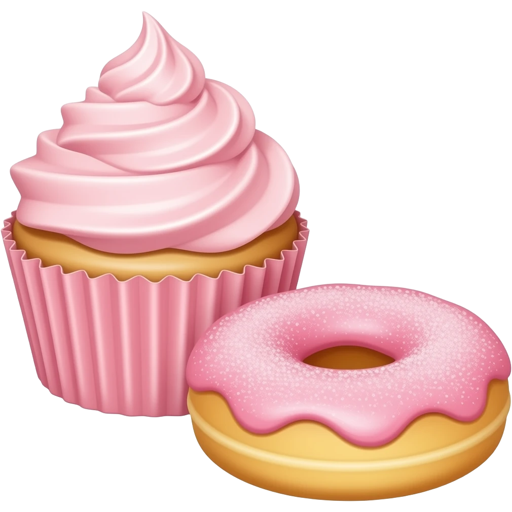 Light Pink cupcake and donut in the foreground emoji