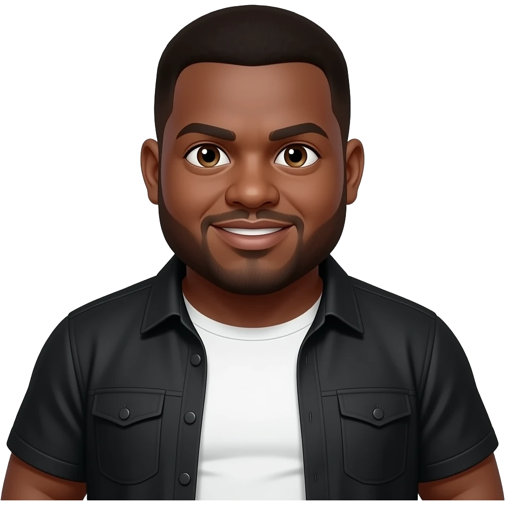 Fat black man wearing black and white standing emoji like 🧍 but chubby and funny emoji