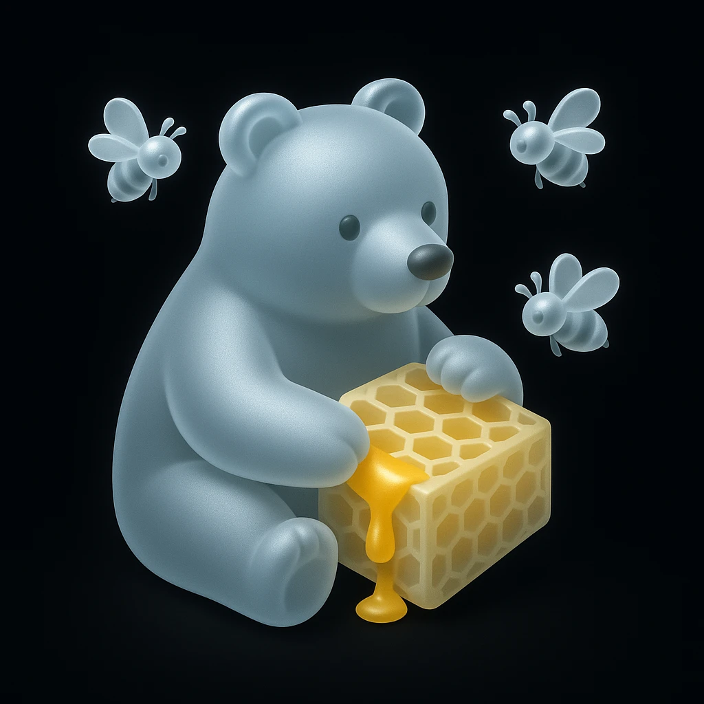 bear eating honeycomb with bees flying around emoji