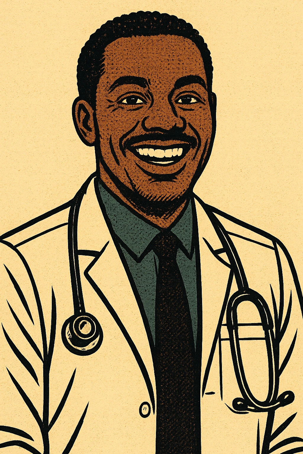 A modern day black doctor smiling emoji