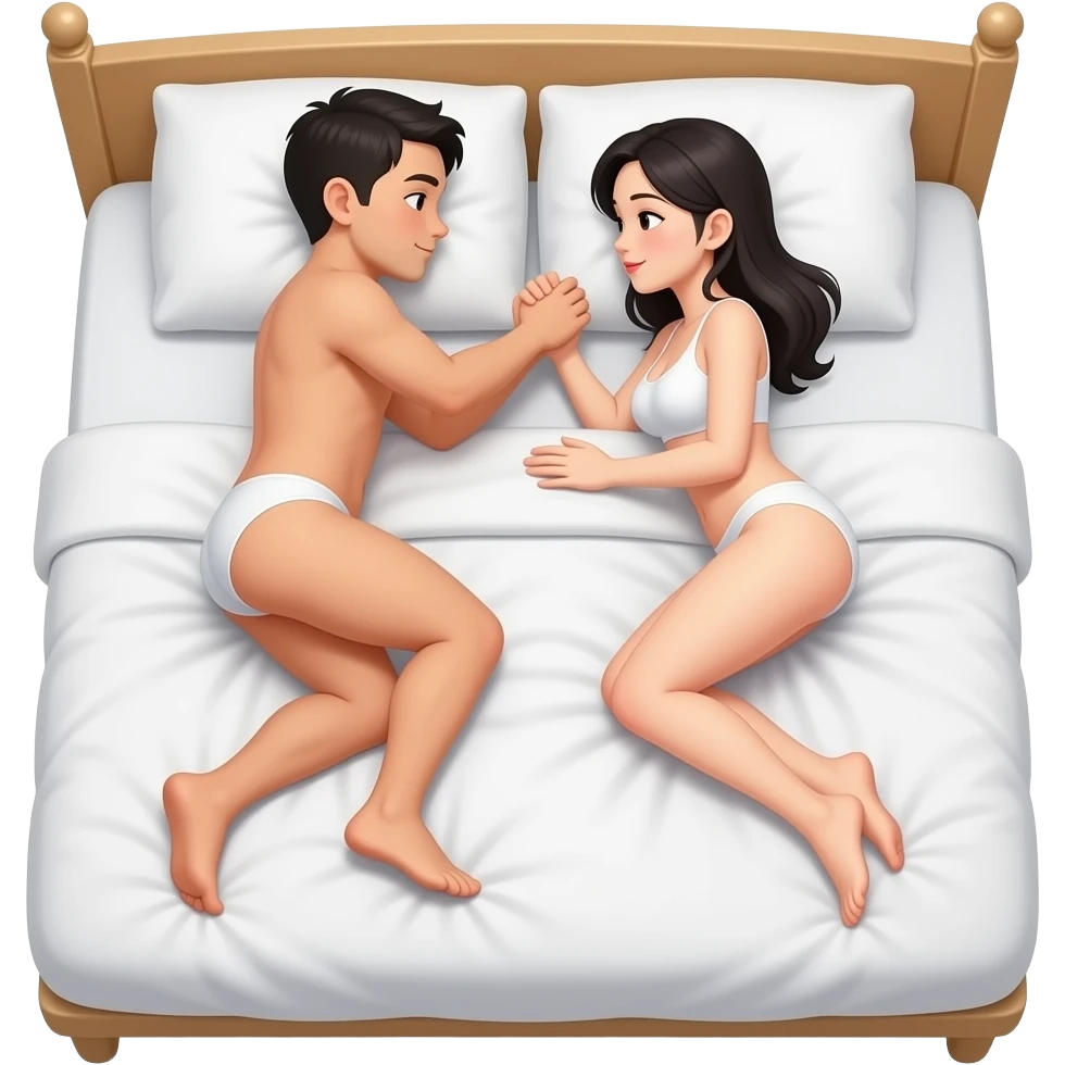 Man naked and Japanese woman naked make sex doggy style  in bed emoji
