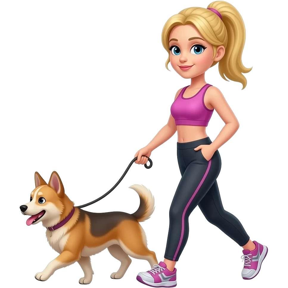 Blonde Girl walking dog in active wear emoji