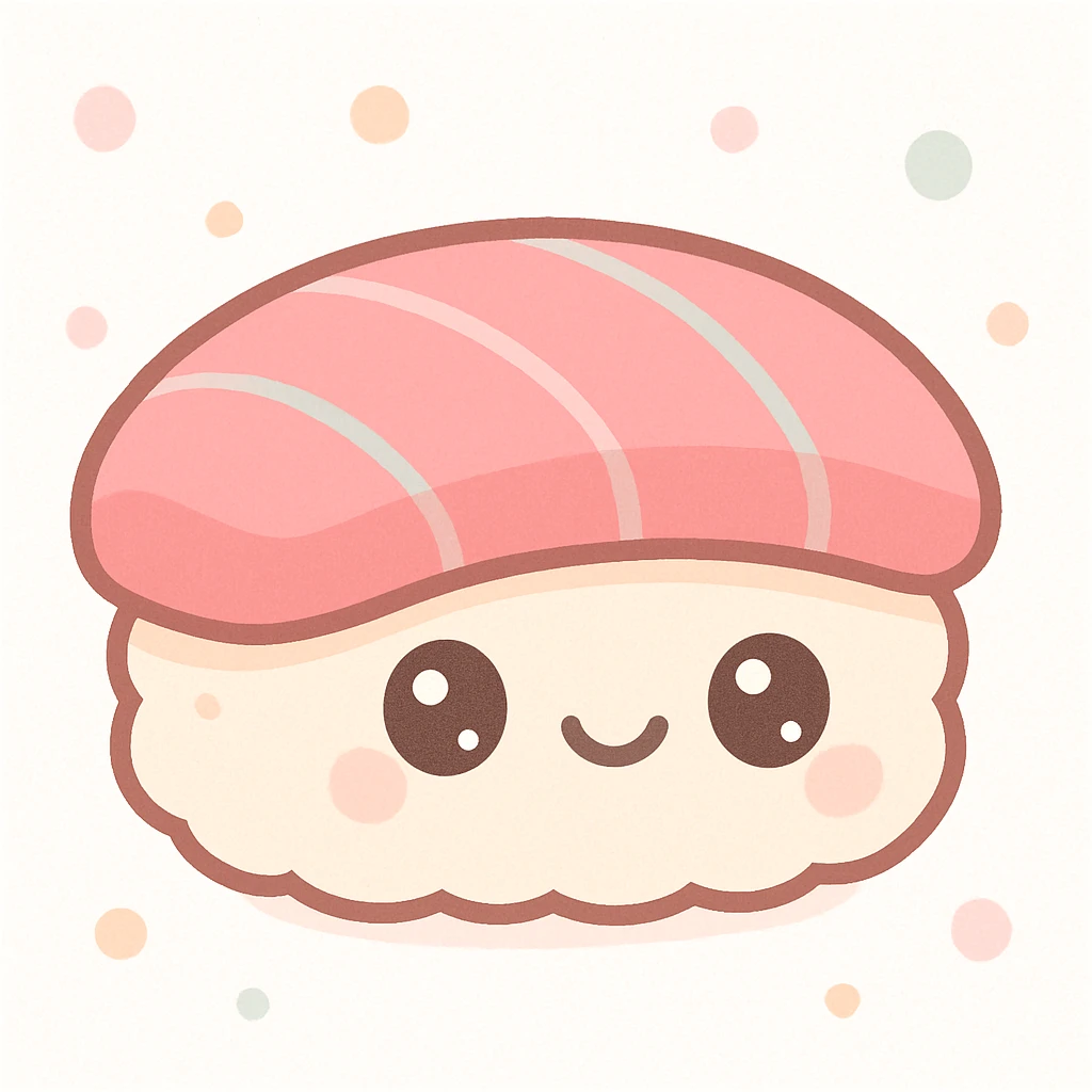 cute kawaii style tuna sushi with a cute face, pastel colors, simple background emoji