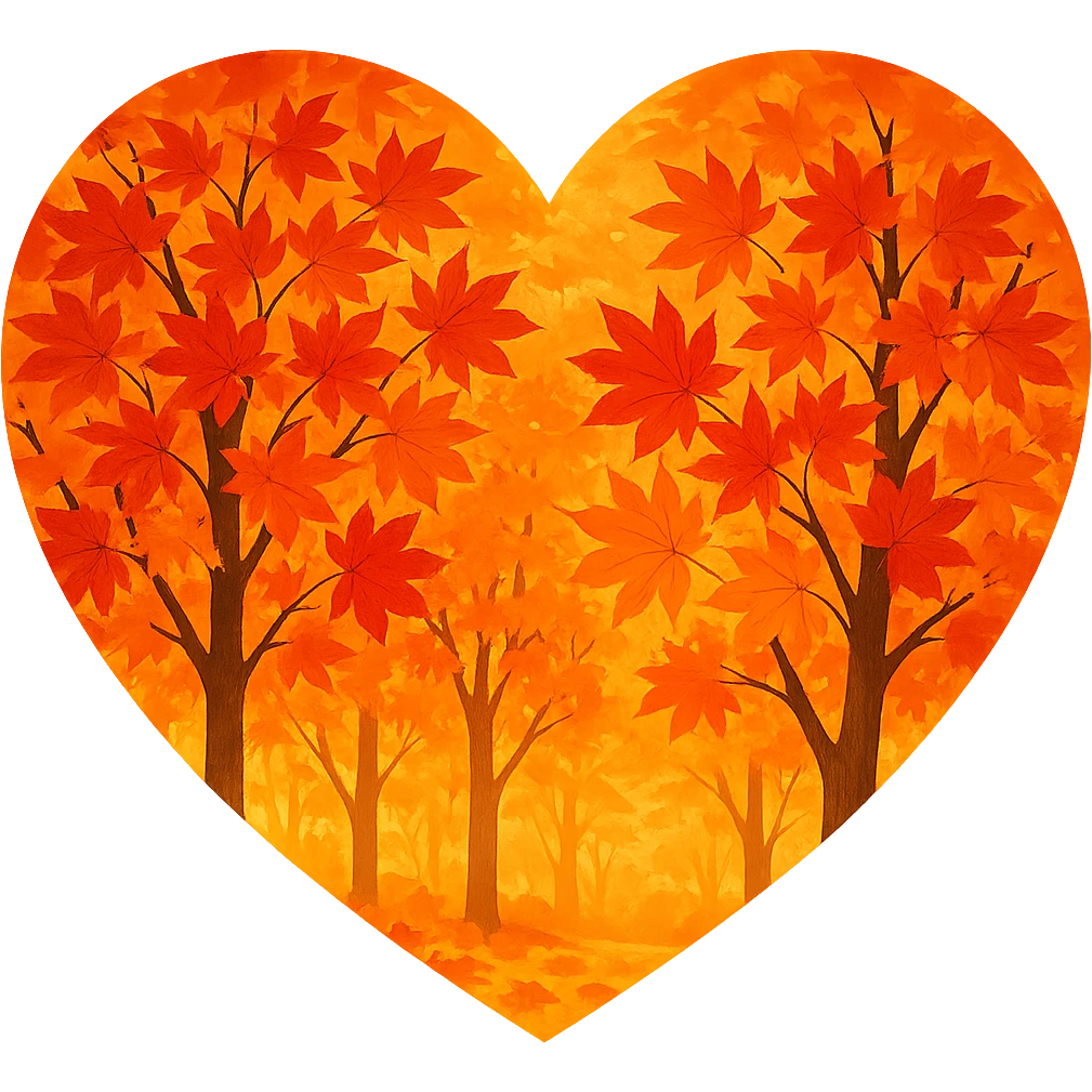 heart with a vibrant autumn maple grove, clean digital illustration emoji